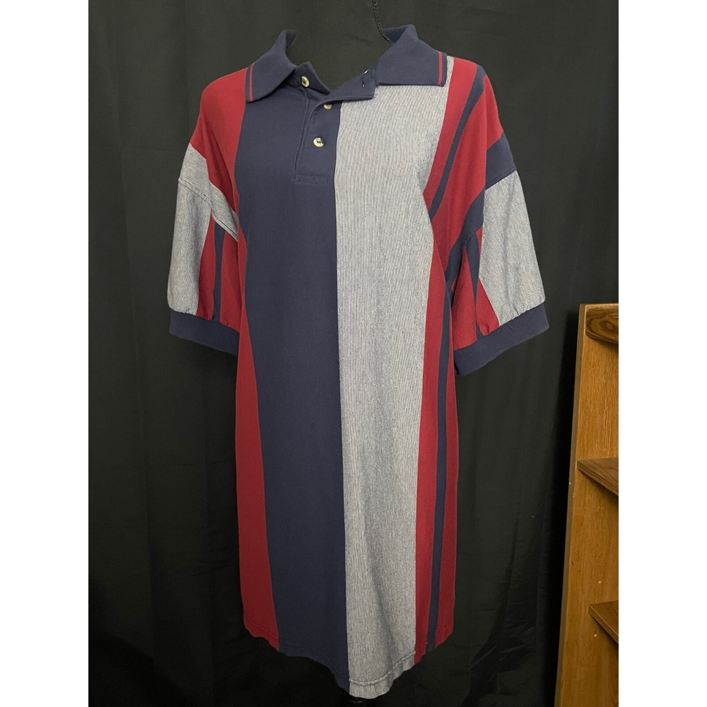445 FIFTH Men's Polo Shirt 2X Big & Tall Color Block Striped Preppy Retro Golf T